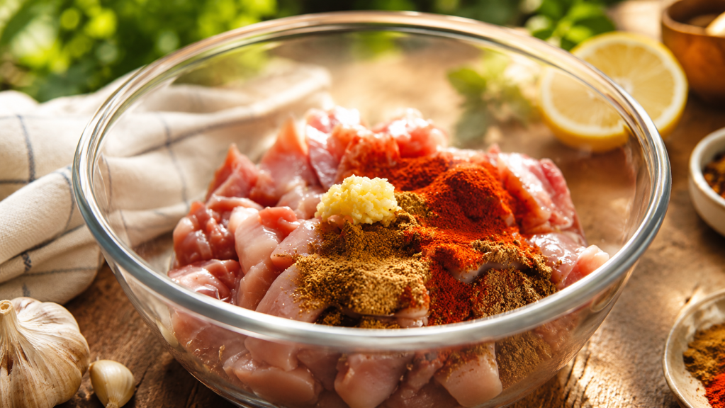Marinating the shawarma chicken